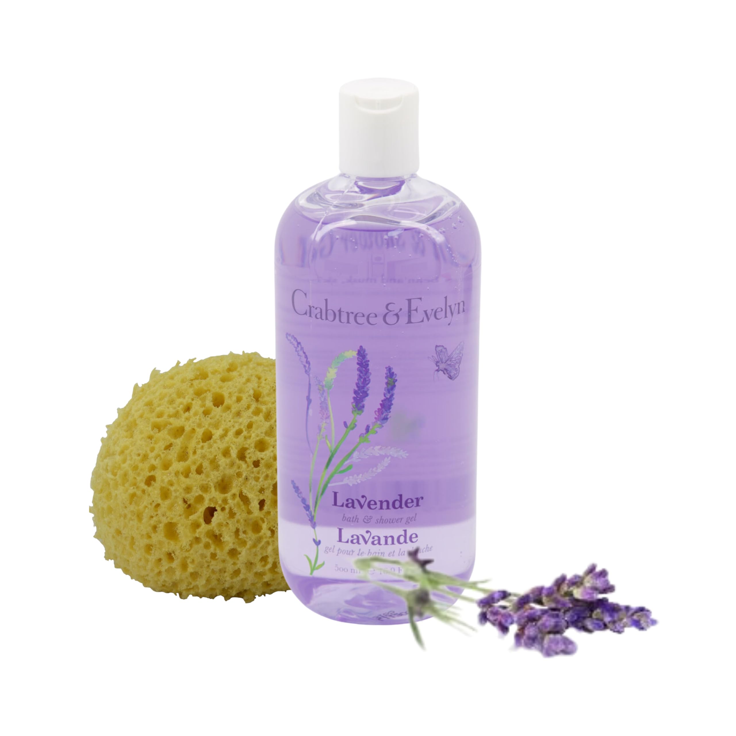 Lavender Bath and Shower Gel 500ml Bundle with Rainbow Gifts Soft Sponge