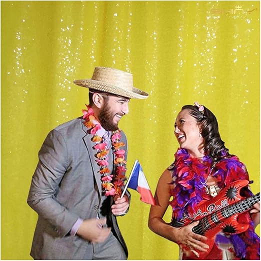 Amazon Com Shinybeauty Sparkle Backdrop Curtain Yellow 2 Panels