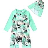Toddler Baby Girls Swimsuit One-Piece Zipper Swimwear UPF 50+ Sun Protection Bathing Suit with Hat