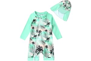 YOUNGER TREE Toddler Baby Girls Swimsuit One-Piece Zipper Swimwear UPF 50+ Sun Protection Bathing Suit with Hat