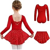 Arshiner Girls Ballet Leotards with Chiffon Dance Skirt Long Sleeve Crisscross Back Toddler Dance Outfit Combo