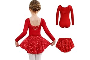 Arshiner Girls Ballet Leotards with Chiffon Dance Skirt Long Sleeve Crisscross Back Toddler Dance Outfit Combo
