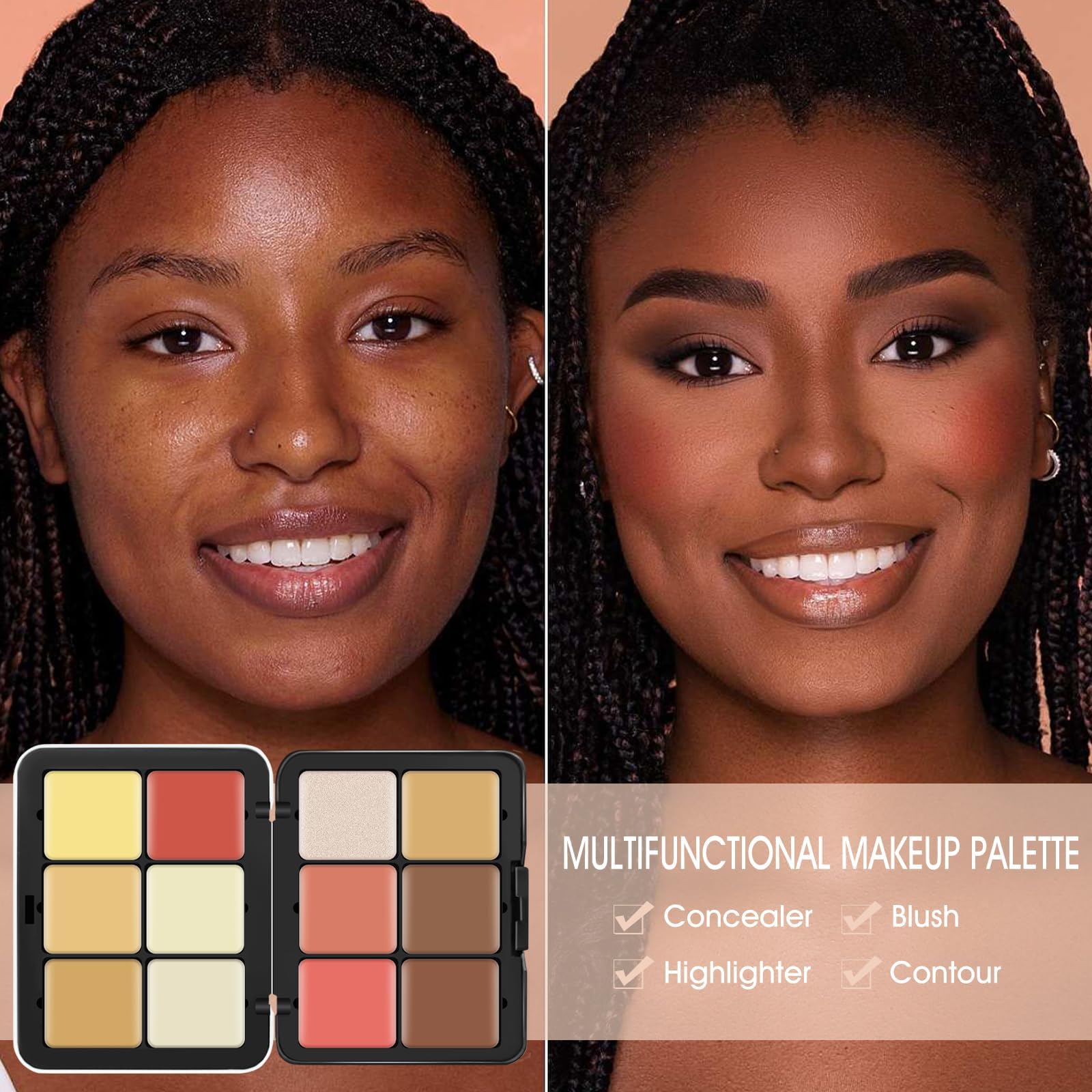 LSxia 12 Colors Cream [Blush Contour Concealer Highlighter] Makeup Palette for Cheeks - All in One Makeup Palette Kit with Brush, Long Wearing Waterproof Blendable Face Make Up Pallete (#05)