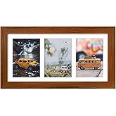Golden State Art, 7x14 Brown Photo Solid Wood Collage Frame with Mat Displays (3) 4 x6 Pictures