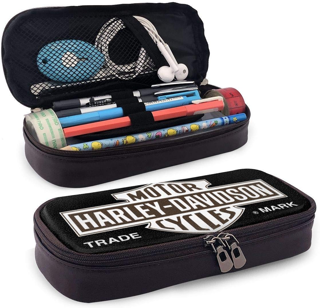 Har-Ley David-Son Leather Large Storage Pen Organizer for Students,School Office Supplies,Toiletry Bag