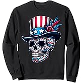 Independence Day Usa Patriot Skull 4th Of July Sugar Skull Sweatshirt