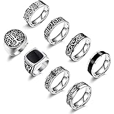 EIELO 8Pcs Stainless Steel Vintage Rings for Men Greek Signet Thumb Silver Retro Carving Celtic Band Rings Vintage Biker Band Rings Set Edge Mens Rings Jewelry