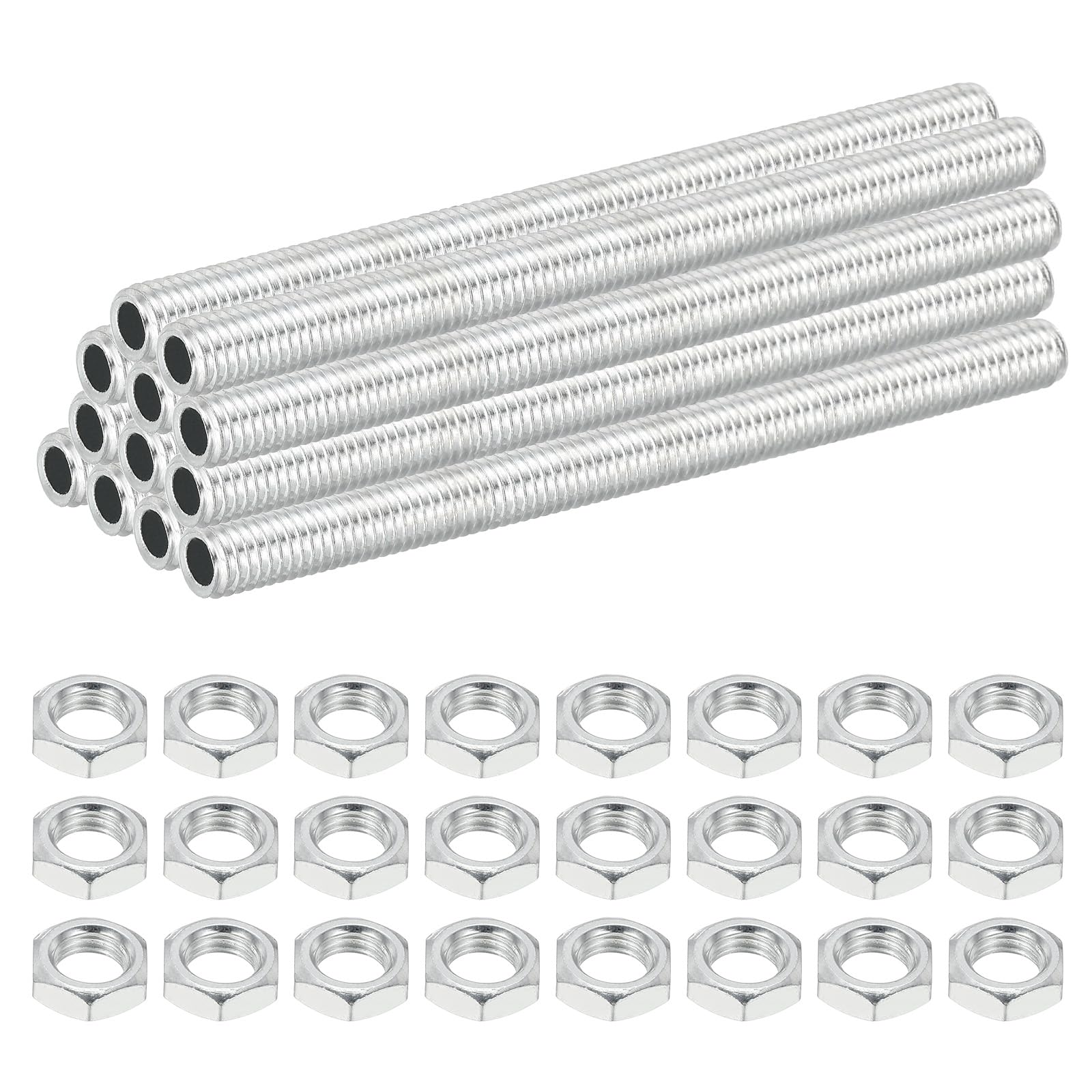 PATIKIL M8 Fine Thread Carbon Steel Lamp Pipe With Nut, 12 Set 90mm/3.54" Hollow Tube Thread Adapter Fasteners Hardware for Lamp Lights Chandelier Ceiling Light DIY, White Zinc Plating