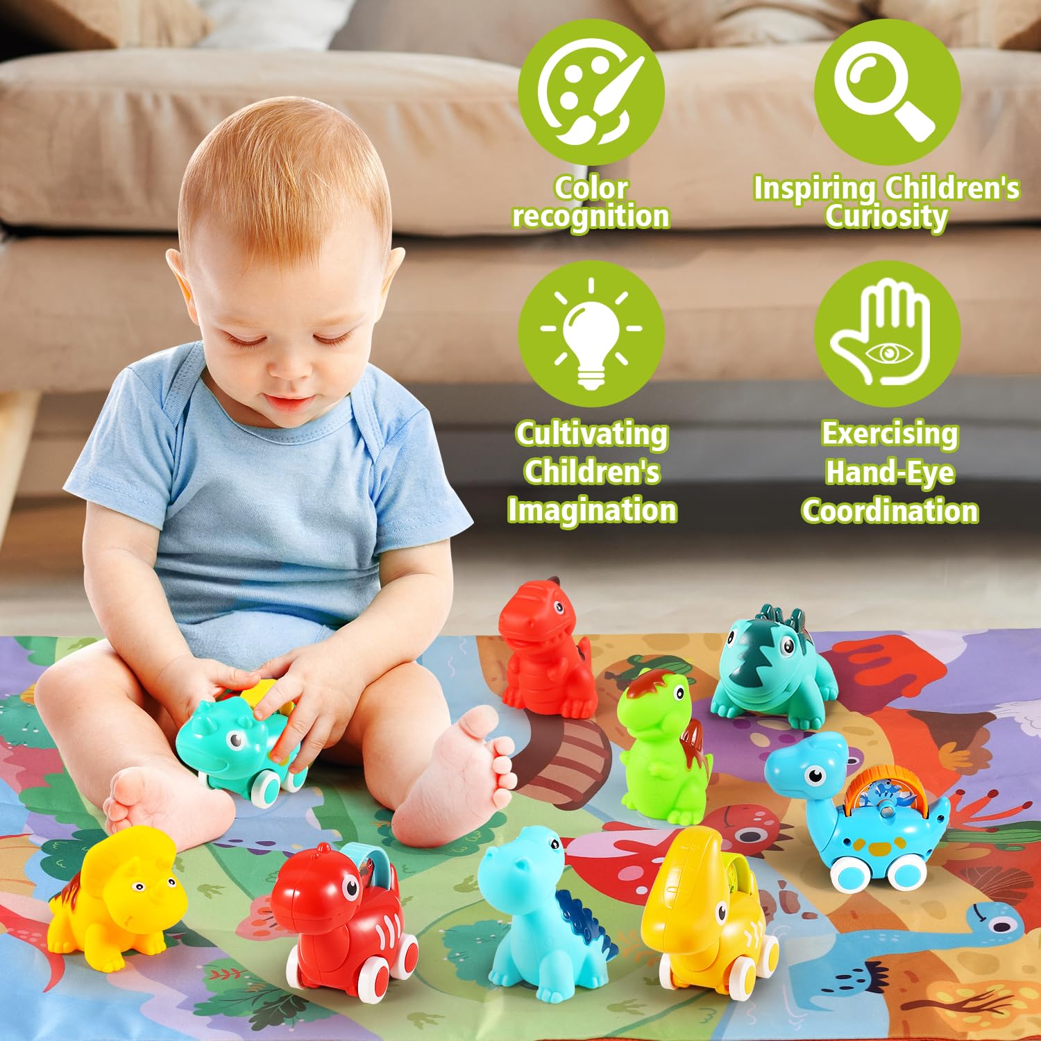 ALASOU 9 PCS Dinosaur Fantastic Creatures Car Toys with Playmat/Storage Bag|Baby Toys for 1 Year Old Boy|1st Christmas Birthday Gifts for Stocking Stuffers Toddler|1 2 Year Old Boy Gift for Infant
