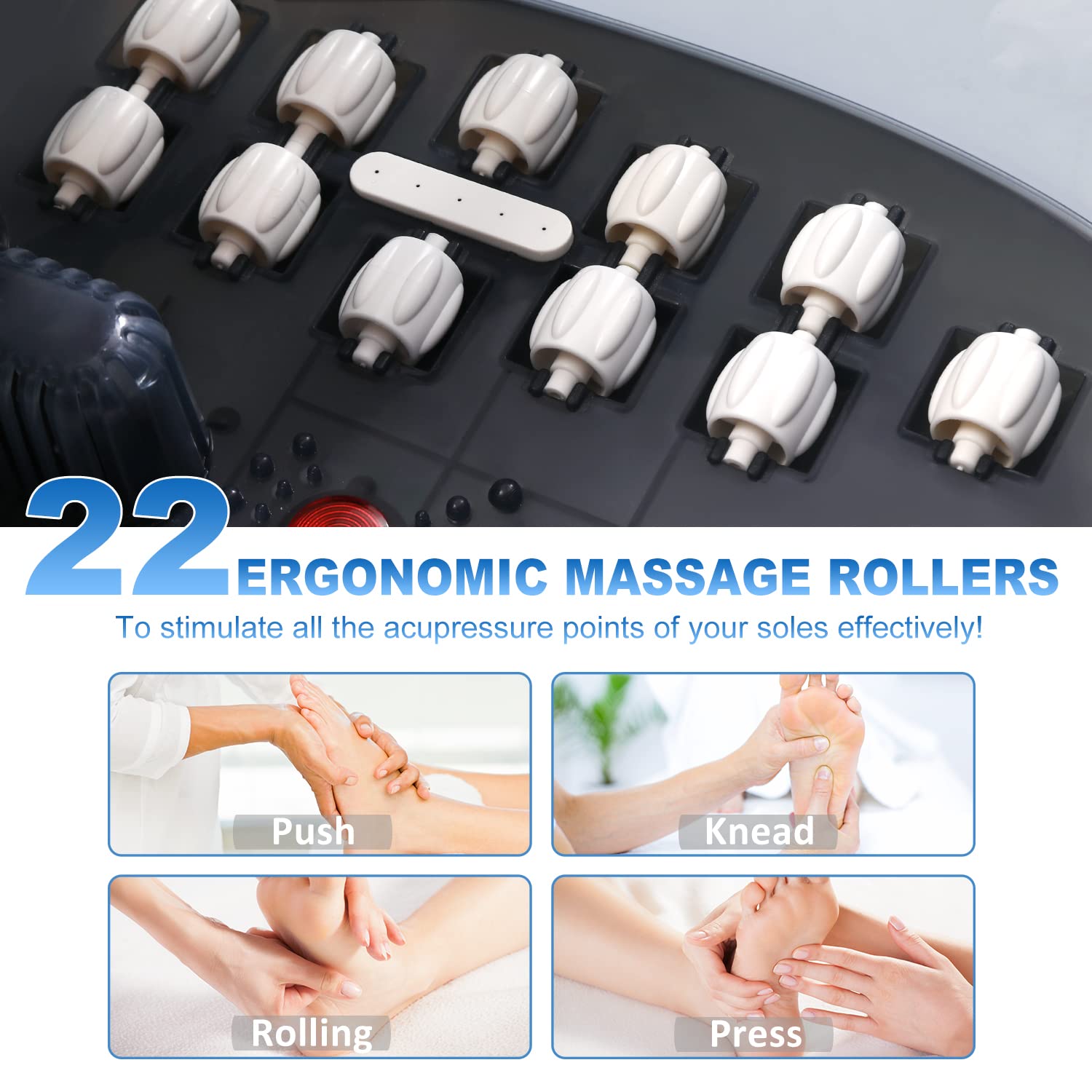 Foot Spa Bath Massager with Heat [2025 Upgraded], Vibration, Temperature Control, Jets, Bubbles, Epsom Salt, Feet Massager with 22 Massage Rollers, Foot Bath for Relaxation, Large, Grey