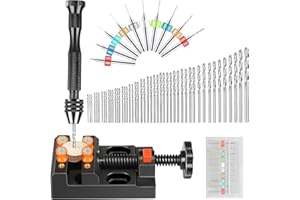 SUNJOYCO 60PCS Pin Vise Hand Drill Set, Micro Mini Twist Drill Bits PCB Drill Bits Bench Vise Tool for Resin Wood Jewelry Mod