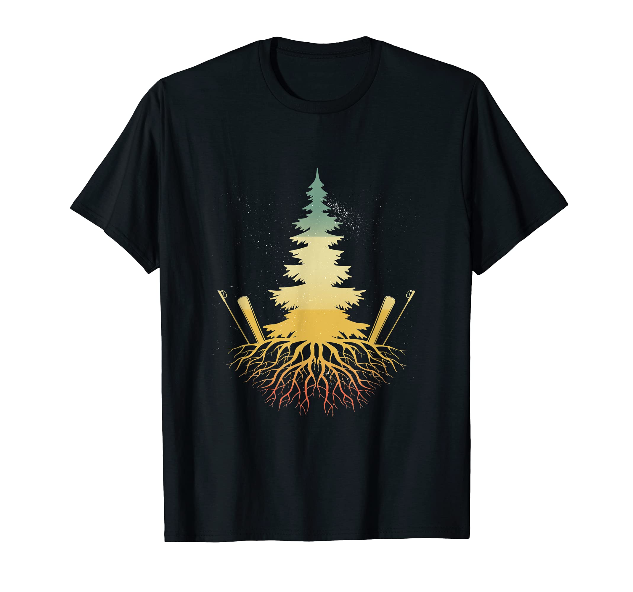Vintage Tree Nature Snow Mountains Ski Sporty Skies Skiing T-Shirt