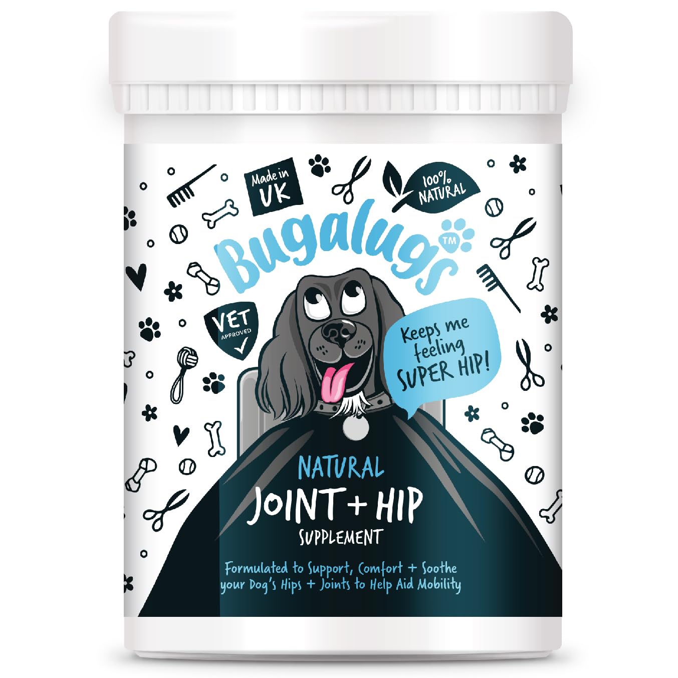 BUGALUGS Joint Supplements For Dogs With Glucosamine, Chondroitin, Green Lipped Mussel - 10 Key Dog Vitamins, Helps with Pain Relief, Joint Support & Stiff Joints (200g)