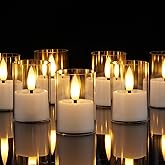 Homemory Acrylic Led Votive Candle with Auto Timer, 1.5" x 2.4" Flameless Led Tealight, Battery Powered Fake Electric Candles for Wedding Centerpiece, Table, Christmas Decor (6Pack)