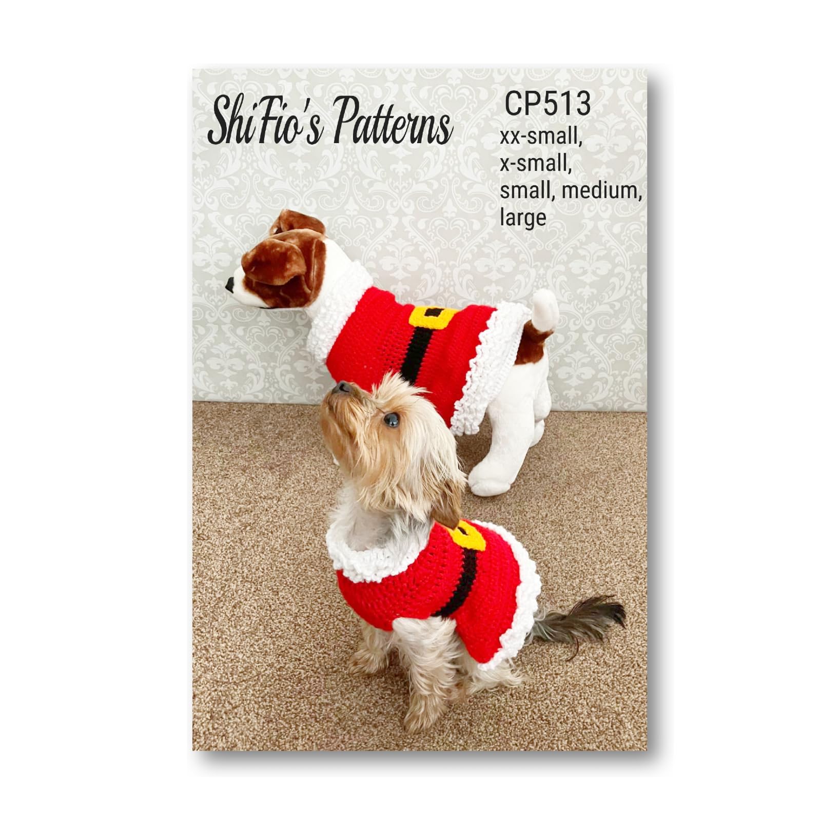 Crochet Pattern instruction how to make a Christmas Dog Dress, ex small, small, med, large CP513