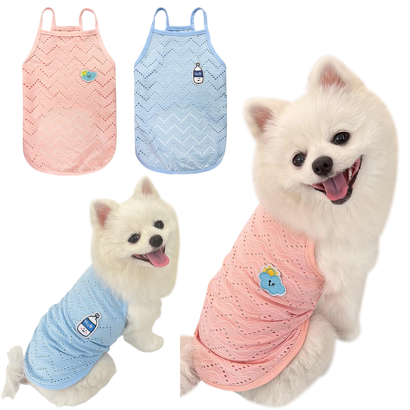 Yanmucy 2 Pieces Dog Summer Clothes Cute Embroidery Dog Striped Tank Top Vest Breathable Puppy Sleeveless Shirt for Small Dogs Cats (Pink+Blue, XL)