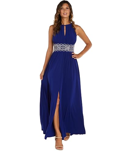 & richards bridesmaid dress R&M Women's Halter Cutaway Beaded Waistband Slit Maxi for Wedding Guest, Cocktail Party Evening Occasions Black : Clothing, Shoes & Jewelry Style:AP1E212673 Women's Plus Rust Ruched color:Clay M Richards
