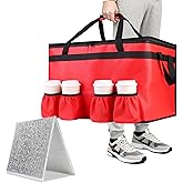 CIVJET Insulated Food Delivery Bag with 4 Cup Holders and Bottom Support, XXX-Large Insulated Grocery Bags Keep Food Hot/Cold, Cooler Bags with Drink Carrier, Food Carrier Catering Bag for Events, Red
