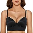 DOBREVA Women's Push Up Wireless Bra Padded T Shirt Bras No Underwire Plunge Bralette