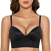 DOBREVA Women's Push Up Wireless Bra Padded T Shirt Bras No Underwire Plunge Bralette