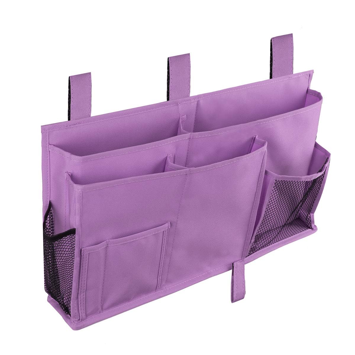 ELEZAY Bedside Organiser Waterproof Oxford Hanging Bedroom Caddy with Hook-and-Loop Fastener Straps for Dorm Bunk Large Capacity Bed Crib Stroller 8 Pocket Storage Bag Purple