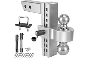 Adjustable Aluminum Trailer Hitch Fits 2.5" Receiver, 8 Inch Drop Hitch, 18,500 LBS GTW Heavy Duty Dual Ball (2" x 2-5/16") T