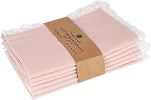 FINGERCRAFT Cloth Napkins Dinner Vintage lace Washable in Cotton Linen Fabric, 6 Pack, Premium Quality, Mitered Corners for Every Day Use, Parties, Pre Shrunk and Good Absorbency Cloth Napkin Blush Pink Lace