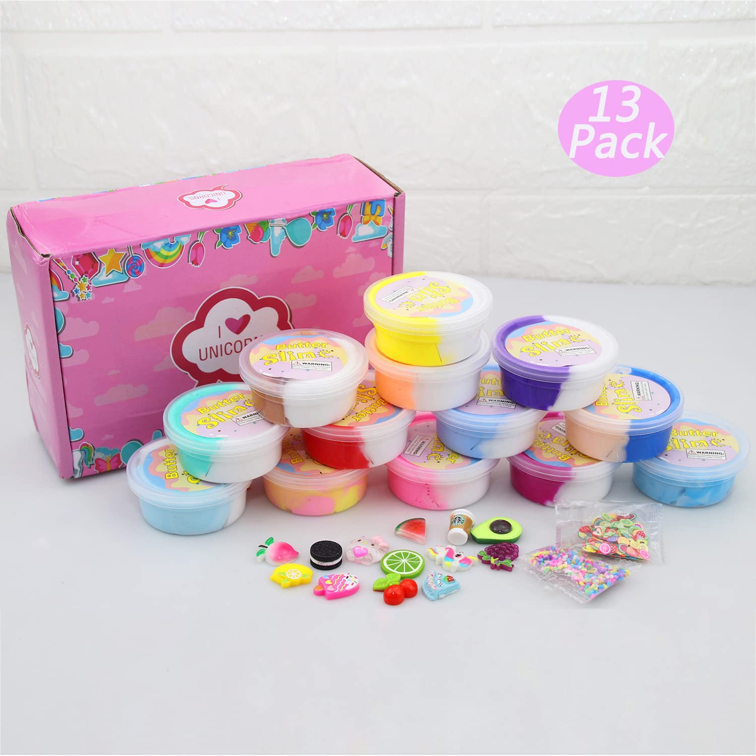 13 Pack Unicorn Dual Color Butter Slime Kit,Soft & Non-Sticky,DIY Slime Toys for Kids, for Girls and Boys Party Favors