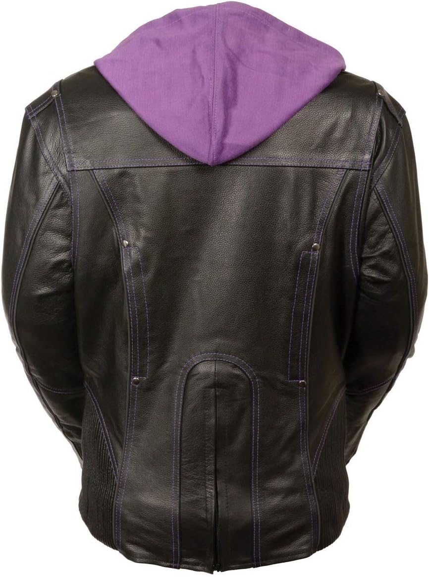 Milwaukee Leather ML2067 Women's 3/4 Black and Purple Leather Hoodie Jacket with Reflective Tribal Design - 4X-Large: Automotive
