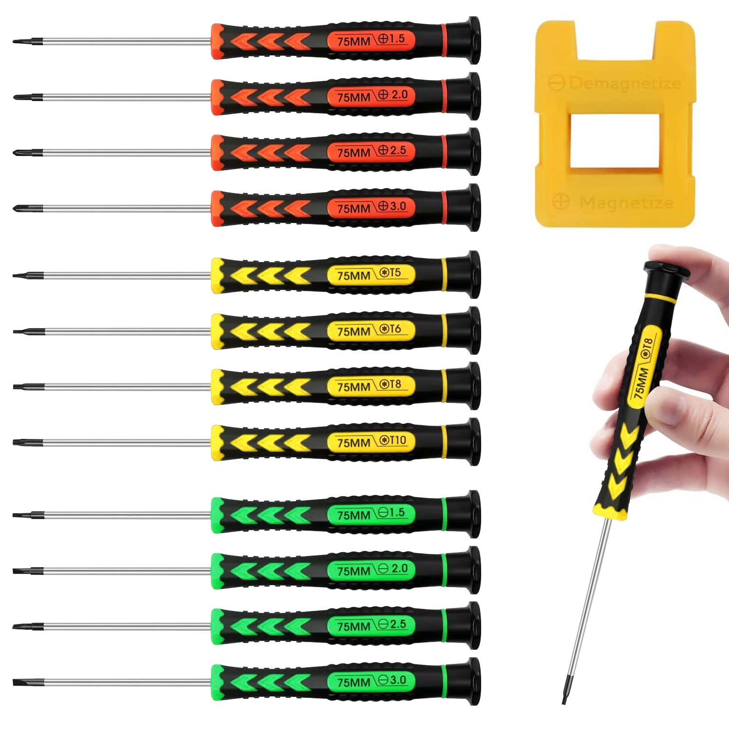 Screwdriver Set 12 Piece, Flat with Cross Head Screwdrivers, Screw Drivers Sets with Magnetizer, Durable Screwdriver Hand Tools, Small Screwdriver Set for Jewelrym, Eyeglass, Telephone, Computer (12)