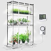 Barrina CX5Z Indoor Greenhouse with Grow Light, 180W, 4-Tier 35.4x13.8x59IN | Full Spectrum T8 Plant Lights, Portable Metal Plant Stand Tent, Timer, Thermometer for Seed Starting
