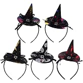 Sucrain 5 Pcs Halloween Mini Pointy Witch Hat Headband Costume Dress up Cosplay Accessories