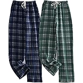 STMAHER 2 Pack Men's Cotton Pajama Bottoms Lightweight Sleep Lounge Pants Plaid Sleepwear Long Pj Pants With Pocket