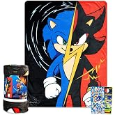 Sonic The Hedgehog Fleece Blanket Set - Bundle with Video Game Soft Blanket Plus Stickers, More for Kids, Adults, Teens | Cozy Sonic and Shadow Throw Blanket 45" x 60"
