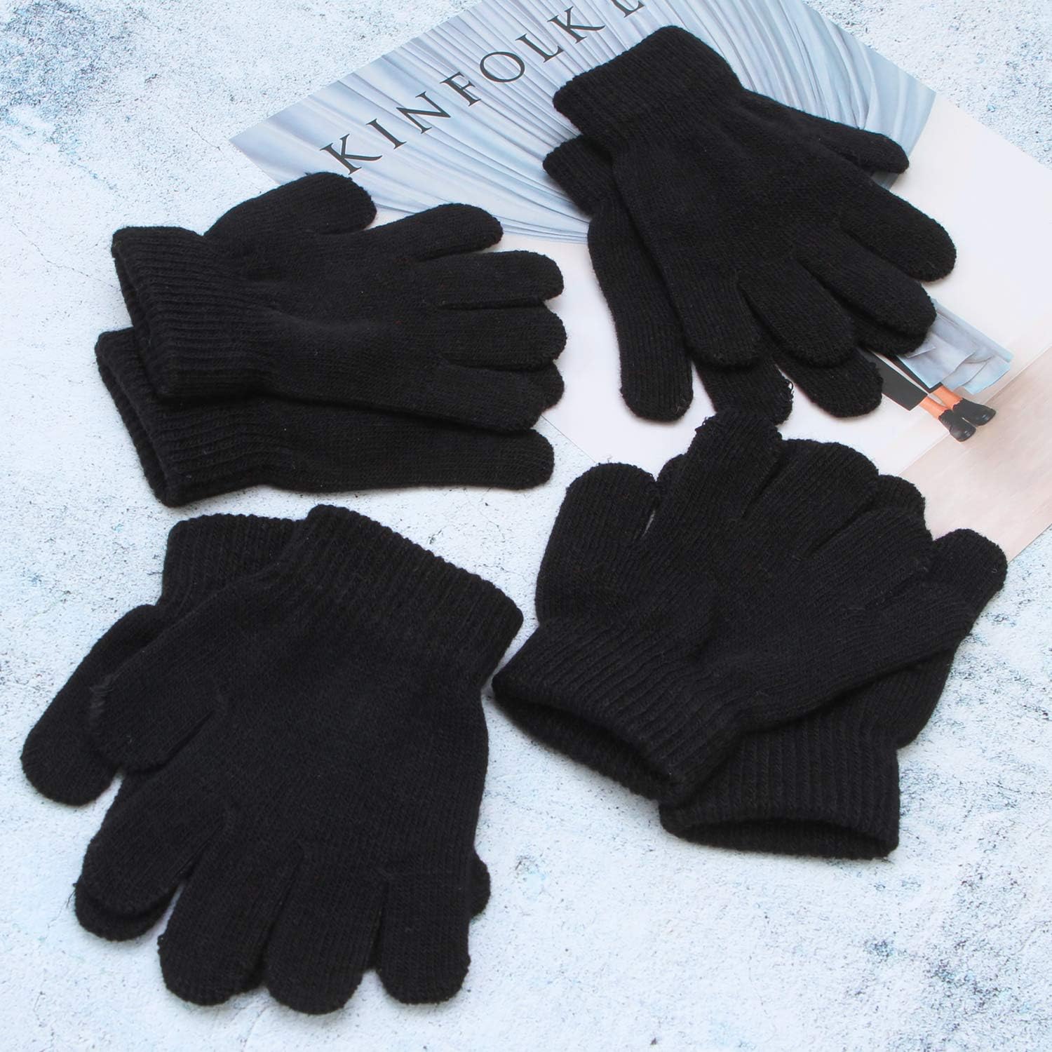 Cooraby 12 Pairs Kids Warm Magic Gloves Teens Winter Stretchy Knit Gloves Boys Girls Knit Gloves: Clothing