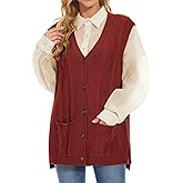 Hyipels Women's Sweater Vest,Long Cable Loose Knitted Sleeveless V Neck Casual Sweaters Tank Top S~XL