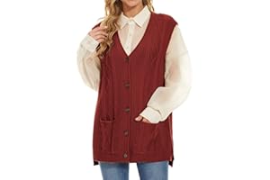 Hyipels Women's Sweater Vest,Long Cable Loose Knitted Sleeveless V Neck Casual Sweaters Tank Top S~XL