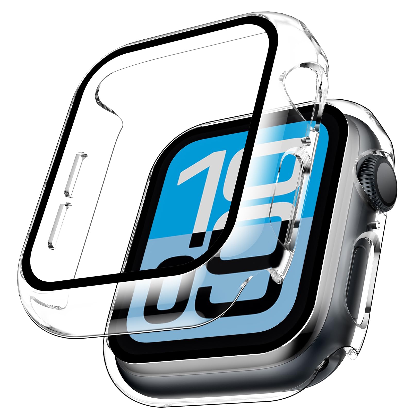 TAURI 2 Pack Hard Case for Apple Watch SE 3 /Series 6/5/4 /SE 44mm with 9H Tempered Glass Screen Protector, [Touch Sensitive] [Full Coverage] Slim Bumper Protective Cover for iWatch 44mm - Clear