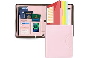EYROZILL Pink Trapper Keeper Binder Leather Business Portfolio with Zipper, Detachable 3 Ring Binder with Storage Clipboard, Fits Letter Size Paper, with Refillable Notepad, 5 Extra Folder Fivider Pages