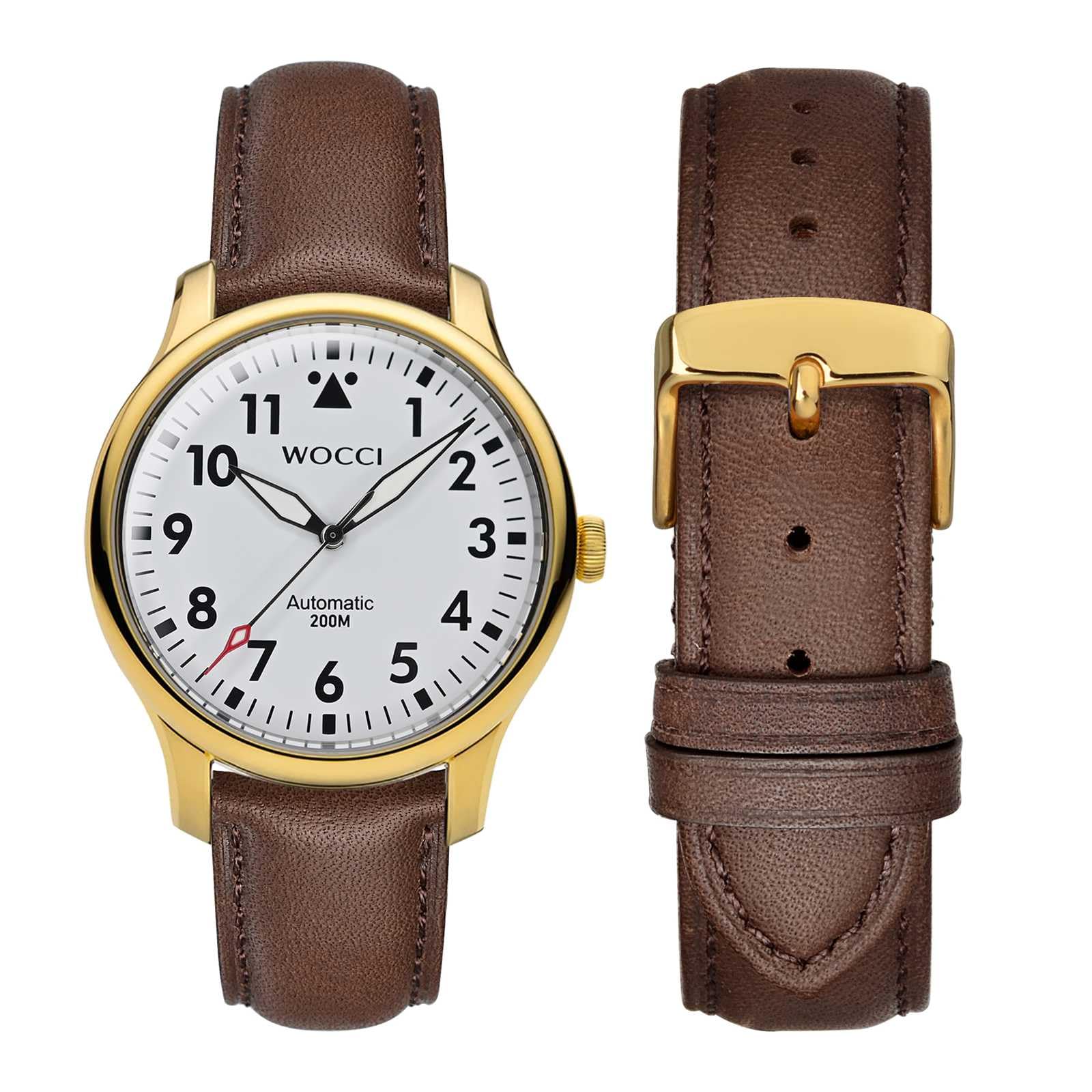 WOCCI 18mm Vintage Leather Watch Band for Men and Women, Gold Buckle (Dark Brown)