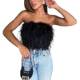 TICIFEN Sexy Tube Top for Women Artificial Fur Feather Vest Faux Fur Strapless Off Shoudler Fuzzy Tight Crop Top Soft Plush