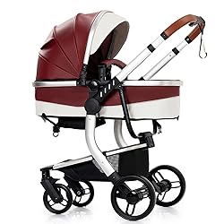 Aveainelle PU Leather 2 in 1 Baby Stroller with