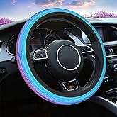 Swono Rainbow Car Steering Wheel Cover Universal 15 Inch with Grip Contours Watercolor Rainbow Striped Art Pattern Neoprene A