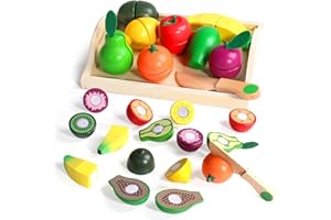 Fajiabao Wooden Play Food Set for Kids Kitchen Montessori Toddlers Toys 1-3 Pretend Cutting Fruit Educational Easter Birthday Gifts for Girls Boys 2 3 4 Year Old