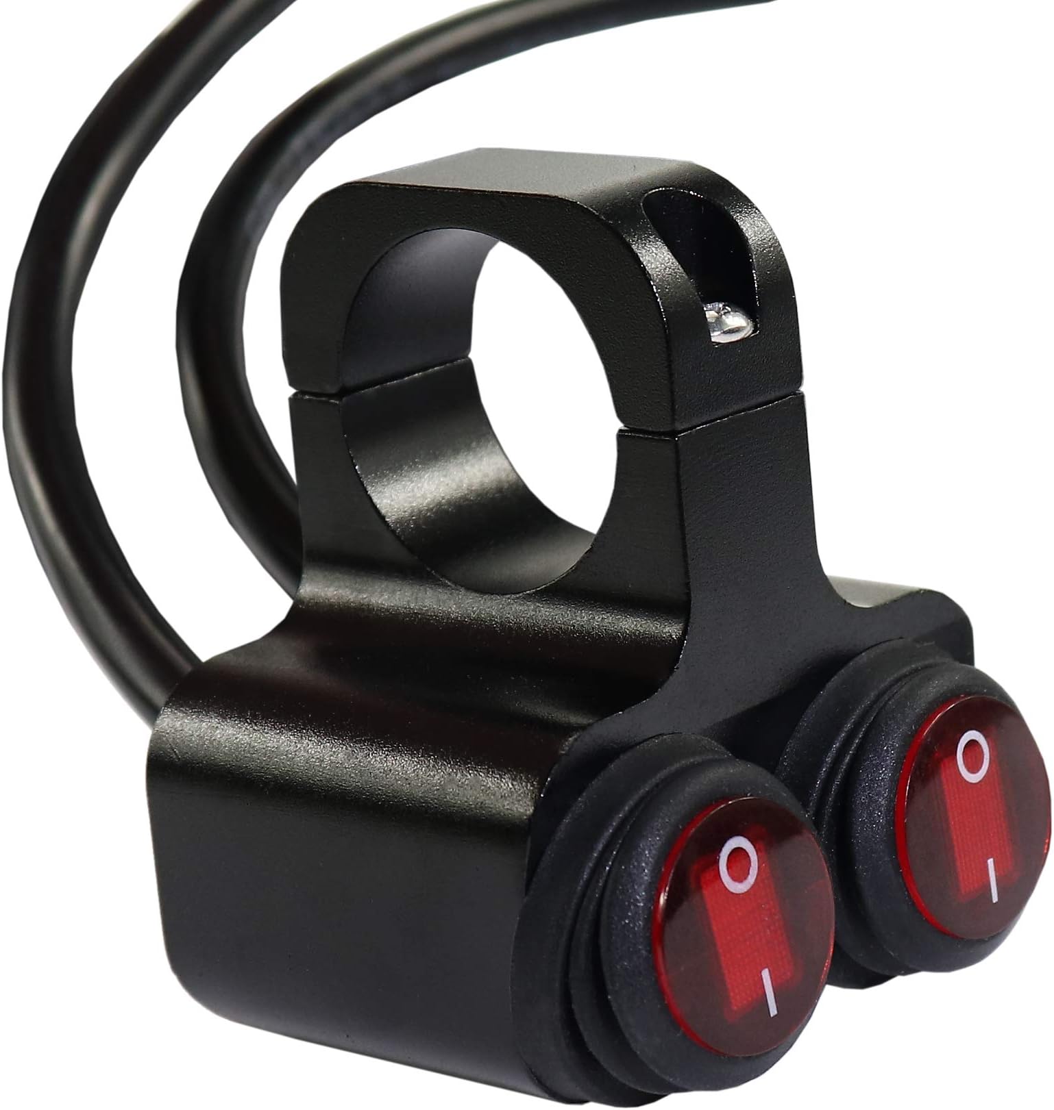 12v 16A Waterproof Motorcycle ATV 1 inch Handlebar Double Control Kill Button Switch Headlight Hazard Brake Fog Light ON Off Switches (Red) CNC Aluminium Alloy Handlebars Switches