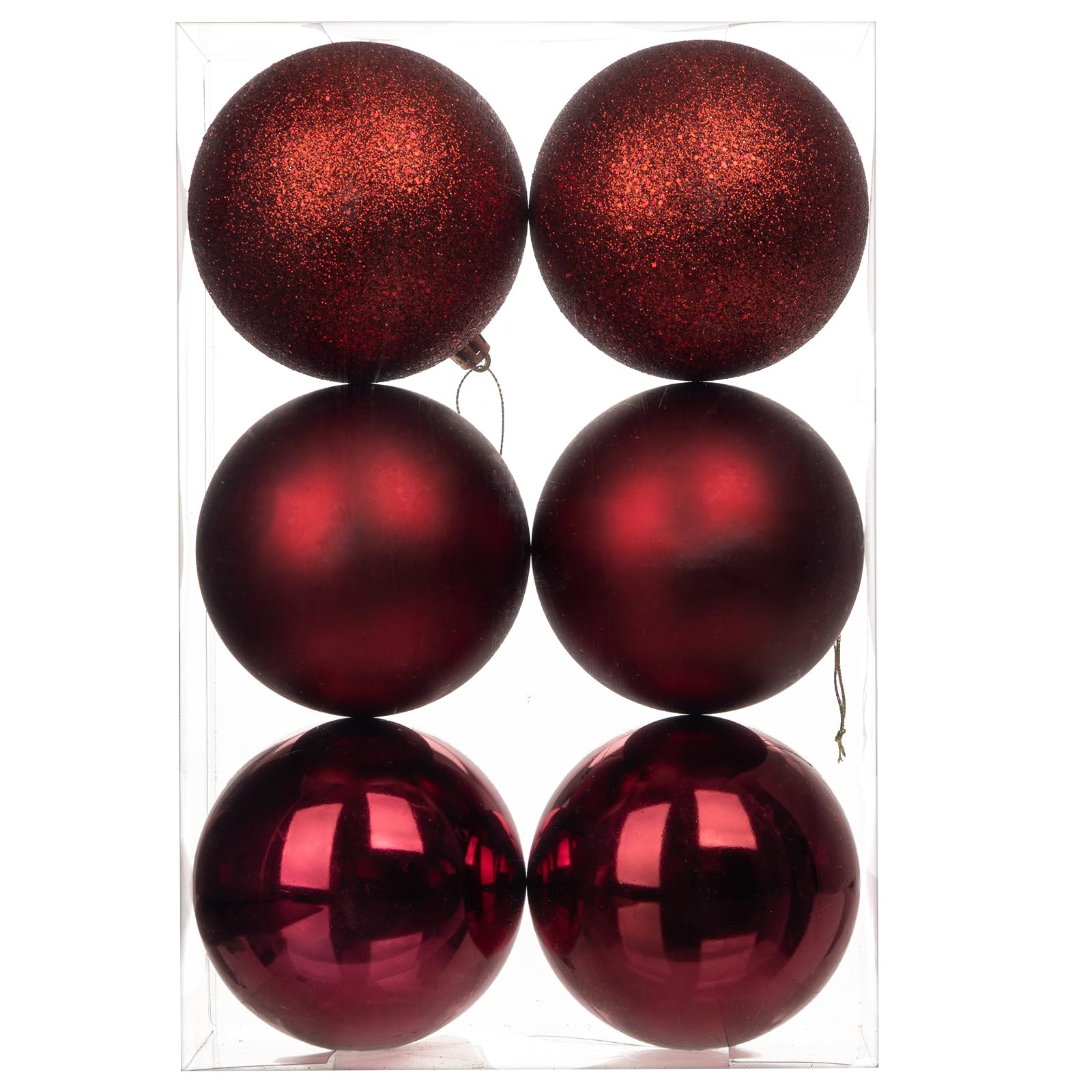 Photo 1 of 3.94" Large Christmas Balls Shatterproof Burgundy Red Christmas Ornaments 6 Pcs Big Burgundy Red Xmas Ornaments for Xmas Tree Holiday Wedding Party Decoration