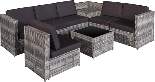 Outsunny 8 Pcs Rattan Garden Furniture Patio Sofa And Table Set With Cushions 6 Seater Corner Wicker Seat With Storage Grey Amazon Co Uk Garden Outdoors