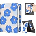 KEROM Case for 6" Kindle Paperwhite (10th/7th/6th/5th Generation, 2012-2018 Release), Premium PU Leather Cute Cover Case with Foldable Stand, Hand Strap, Card Slot, Auto Sleep/Wake - Blue Flowers