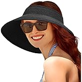 Sun Visor Hats for Women, Summer Packable Straw Beach Hat UV Protection 2025, Women's Ponytail Hat, Foldable Travel