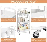JIUYOTREE 3-Tier Plastic Rolling Storage Cart with Lockable Wheels White view 6